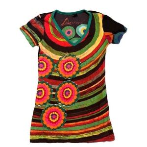 (SOLD) Desigual women’s Multicolor V-Neck top floral xsmall